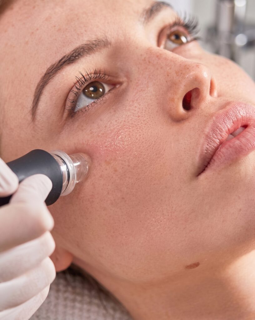 Nettoyage profond et extraction des points noirs à la spatule HydraFace lors d'un soin du visage à Caudry